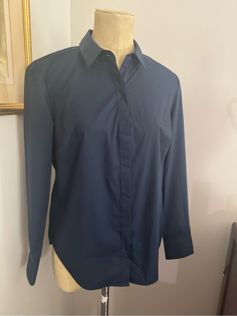 SPANX Timeless Navy Long-Sleeve No Gape Cotton Shirt Size Medium